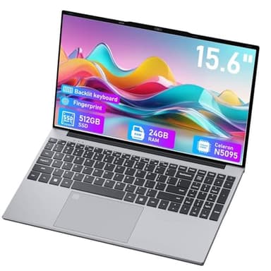 Ordenador Portátil 15.6", Portátiles 24GB RAM 512GB SSD (Ampliable hasta 1 TB), PC Portátil con Quad Core N5095,FHD 1080P, Laptop Win11 Pro, Wi-Fi 5G, USB 3.0*2, Retroiluminacióncon con Touch ID