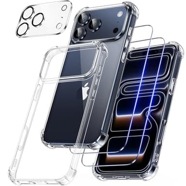 FLLAO 4 en 1 Funda para iPhone 17 Pro MAX con 2 Protector Pantalla y 1 Protector Lente Cámara, [Almohadilla de Aire integrada] Antigolpes Antiarañazos Carcasa 6,9 Pulgadas, Transparente