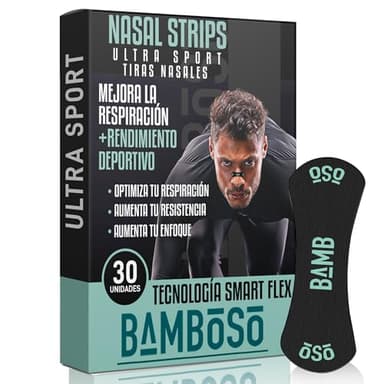 Bamboso 30 Tiras Nasales Deportivas Negras | Mejora la respiración al hacer deporte | Aumenta rendimiento físico | Hipoalergénicas y cómodas