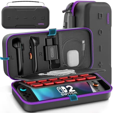Funda para Nintendo Switch 2025, Bolsa de Transporte para Switch 2 para Joy-Con 2 y Consola, Funda de Viaje para Switch 2 para 24 Tarjetas de Juego y Accesorios, Organizador Cable y Adaptador-Violeta