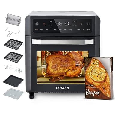Cosori Freidora de Aire 12L, 11 Multifunciones, Air Fryer con Doble Resistencia 30-220°C, 7 Accesorios, 50+ Recetas, Ventana, Freidora sin Aceite y Horno de Sobremesa, Pantalla Táctil LED, 1800W