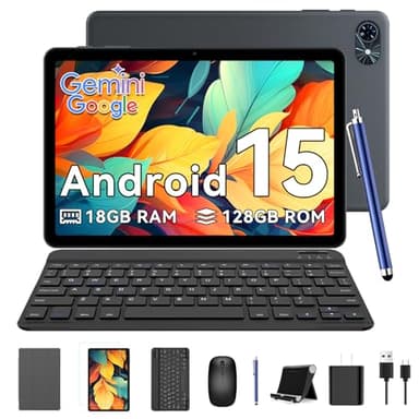 TABWEE T80 Android 15 Tablet 10 Pulgadas - 18GB RAM+ 128GB ROM(2TB TF), 6000 mAh, 5MP+2MP, Gemini AI, 5G WiFi, GPS, Tablet con Teclado, Ratón, Funda, Lápiz Óptico (4 AÑOS DE GARANTÍA)