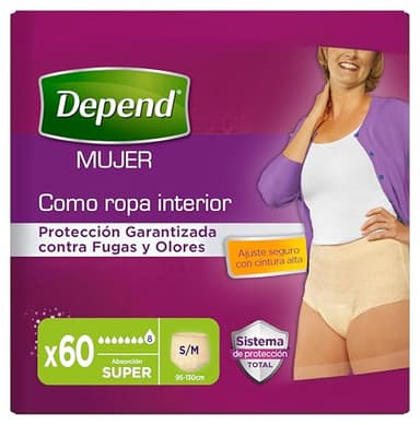 Depend Ropa interior absorbente Absorción Super Talla S/M Mujer - 60 unidades