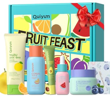 QUIYUM Set de Regalo de Cuidado de la Piel con Frutas para Adolescentes, Kit Facial de Skincare de 5 Piezas, Rutina Beauty para Mujeres con Hidratación Intensa y Luminosidad Natural