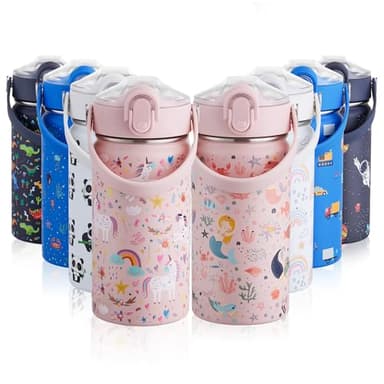 Autsel 420ml Botella Agua Acero Inoxidable para Niños con Pajita, Botella Termica Infantil Frías y Calientes Sin BPA para la Escuela