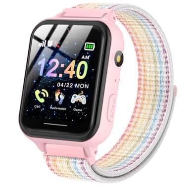 Smartwatch Niños, Reloj Inteligente niño con 10 Juego, podómetro, Cámara, Música, SOS, Linterna, Despertador, Reloj Teléfono con Pantalla Táctil y Protector para Niños y Niñas 3-12 Años (Rosa)