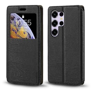 Shantime Funda de Cuero con Ventana Compatible con Oukitel C2 2025, Diseño Elegante Vista Clara, Cierre Magnético Oculto Ranura Tarjeta(Negro)