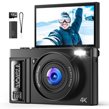 Camara de Fotos Digital 4K Profesional: Cámara Digital con Pantalla Abatible 180° - Camaras Compacta con 32GB Tarjeta - 16X Zoom Camara para Principiantes Niña Niños Chico - Negro YYZA9