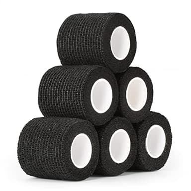 6 Rollos Venda Cohesiva 5cm x 4.5m Banda Venda Cinta Deportivo Cohesivo Vendaje Autoadhesivo para Primeros Auxilios Elástico Bendaje Adhesiva Envoltura Tape Vet para Dedos Perros Mascotas (Negro)