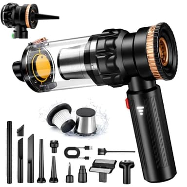 Aspirador Coche Potente, 28000Pa Aspiradora de Mano Sin Cable Portátil Recargable con Ajuste de 3 Niveles, 4 en 1 aspiradora coche con Motor sin Escobillas, Ideal para Pelo de Mascotas, Coche, Camper