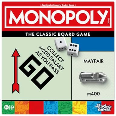 Monopoly Juego de mesa con bandeja de almacenamiento y fichas más grandes - Versión en inglés