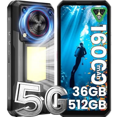 OUKITEL WP56 Movil Resistente Móvil Irrompible 5G Móvil Rugerizado 36GB+512GB/TF 2TB 6.8"FHD+ Movil Indestructible 16000mAh Android 15 Movil Todoterreno 108MP 128dB Altavoz Luz de Camping Dual SIM/NFC