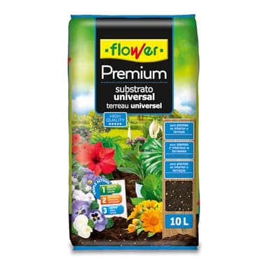 Flower - Sustrato Universal Premium 10 L | Tierra para Plantas Interior y Exterior | con Perlita y Fibra de Coco | Óptimo Drenaje, Enraizado y Aireación