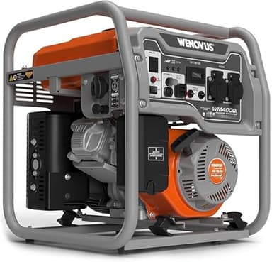 WENOVUS Generador Electrico Gasolina 3800W Generador Inverter Motor de 4 Tiempos Portátil con 2x230V 2xUSB Tanque 9L para Camping Autocaravan Apagón.