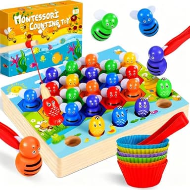 Ophy Juego de Pesca Magnético Juguetes de Madera -Montessori Juguete Educativo para Niños de 3 4 5 6 años Juego de Combinación de Colores & Clasificación Motricidad Fina Juegos con Vasos Apilables