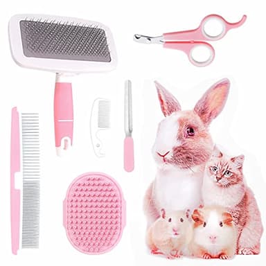 Crafterlife Kit de Aseo para Mascotas pequeñas, Cepillo para desprendimiento de Mascotas, Guante de Masaje de baño, Peine de Aseo para Mascotas, cortaúñas, Conejo, Cachorro, Gatito, cobaya, hámster,