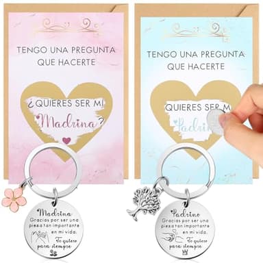 Nezyo Regalo para Madrina y Padrino Llavero Quiere Ser Mi Madrina y Padrino Tarjetas Quieres Gracias por Ser una Pieza Tan Importante Tarjetas Anuncio Embarazo Comunión(Árbol de la vida y flores)