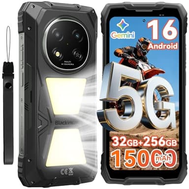 Blackview Rock 2 Pro Movil Irrompible, Android 16 Movil Indestructible 5G 32GB+256GB, 6.67" HD+ Display 120Hz 15000mAh IP69K Móvil Rugerizado, 16MP AI Kamera, NFC/OTG/GPS/Gemini AI/Glove Mode 2.0