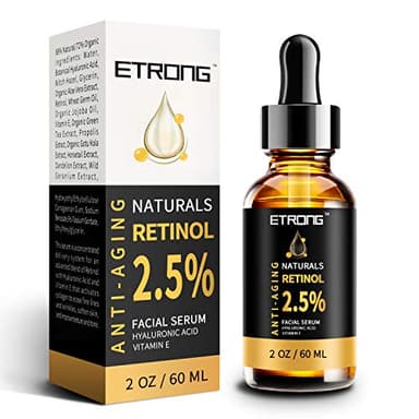 Suero de retinol, suero antiedad de alta resistencia ETRONG con retinol al 2,5%, ácido hialurónico y vitamina E para el acné facial (60ml)