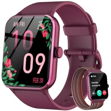 Reloj Inteligente Mujer, 1.85" Smartwatch Mujer con Whatsapp Mensajes y Llamadas Bluetooth, Smart Watch con 2 Correas/Notificación/Podómetro/Pulsómetro/Sueño, IP68 Pulsera Actividad para Android iOS