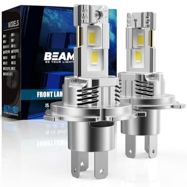 BEAMFLY Bombillas LED H4, 100W 30000LM 9003 HB2 Bombilla de Faro, 6500K Blanco Frío IP68 Impermeable Luz de Niebla, 1:1 Tamaño H4 LED Halógeno Reemplazo, Plug and Play, Paquete de 2 (H4-30000LM)