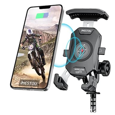 iMESTOU Soporte de Teléfono para Horquilla de Moto, Cargador Inalámbrico/USB C con Bola de 25mm para Ducati, BMW...Motocicletas con Agujeros de Horquilla de 12-25.4mm para Smartphones de 4.0"-6.8"