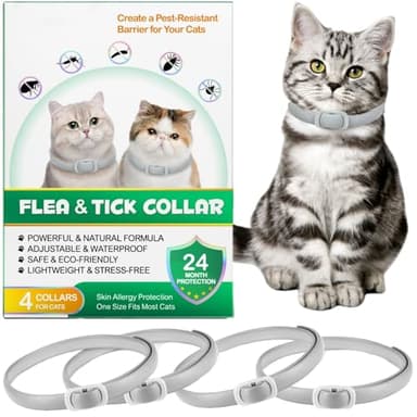 Collar Antiparasitario Gatos páquete de 4 – Collar Antipulgas Gatos Ajustable e Impermeable – 24 Meses de Protección – Collars Gato Antiparasitario Seguro y Cómodo (Gris, 4 Piezas)