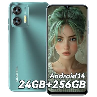 OUKITEL C36 256GB - Teléfono Móvil Libres 24GB +256GB/1TB, Android 14 Móvil, 6.56" HD+90Hz Telefono Movil, 5150mAh Batería, Cámara13MP, Smartphone 4G Dual SIM/Face ID/Fingerprint/GPS/OTG, (Verde) 2025