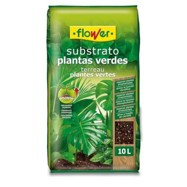 Flower - Sustrato Plantas Verdes 10 L | Tierra para Plantas de Interior y Exterior | con Perlita, Magnesio y Compost Vegetal | Aireación y Drenaje