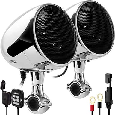 Aileap SPK350X 4 Pulgadas de Rango Completo, Impermeable, Motocicleta, Altavoces estéreo Bluetooth, Amplificador de Audio Todo en uno, Sistema de Radio para ATV RZR UTV Quad 4 Wheeler (Cromo,Malla)