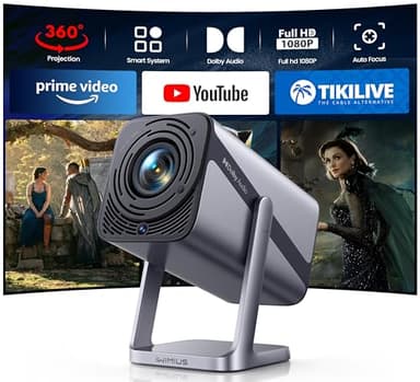 Smart Proyector Portátil 4K con APP/Dolby/Auto Focus&Keystone, Proyector WiFi Bluetooth 1080P Nativo Full HD, Proyectores Compatible con Netflix, Zoom al 50%, Giratorio 360° para Móvil/PC/Cine en Casa