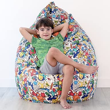 Vilber, PUFF PERA XXL, Ergonómico y moldeable. TAMAÑO: 85x120 cm relleno perlas poliestireno con 450 Litros. Tela estampada impermeable y antimanchas. Colección POP