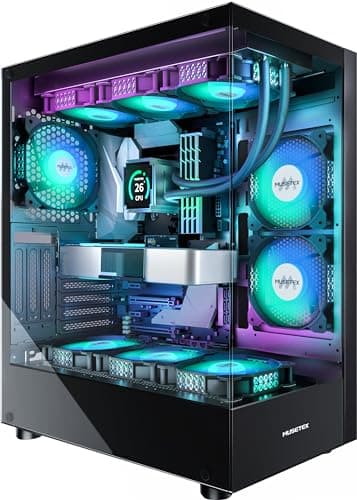 MUSETEX Caja PC ATX 6 Ventiladores PWM ARGB Pre-Instalados, Type-C Mid Tower Caja de Ordenador con Doble Cristal Templado Full View, Caja PC Gaming,Negro(K2)