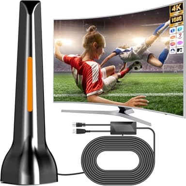 Antena TV Interior, Antena TV Portatil Potente con Amplificador y Base Magnética, 80KM+ Recepción de Larga Distancia, Compatible con 4K 1080P DTMB DVB-T2 DVB-T TDT - All TVs