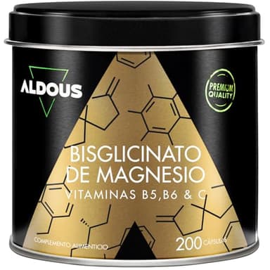 Magnesio Bisglicinato - 200 Cápsulas - Vitamina C, B6, B5 - Bisglicinato de Magnesio Alta Biodisponibilidad - Vitaminas para el Cansancio - Huesos, Articulaciones, Músculos - Glicinato - ALDOUS
