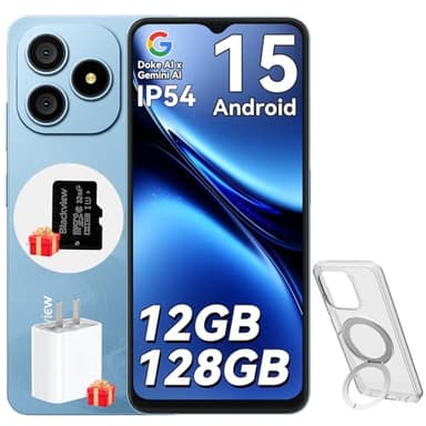 Blackview Wave 9C Telefonos Moviles Android 15 con Funda de Teléfono, Smartphone 12GB+128GB/2TB TF, Moviles Baratos IP54 6,56", Mobile Phone Octa-Core, Dual SIM, 13+8MP, Face ID, Fingerprint, OTG, GPS