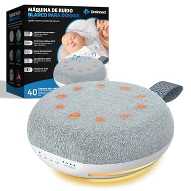 Dreinnext® Máquina de Ruido Blanco Bebé y Adulto | 40 Sonidos Relajantes, Luz Nocturna Suave, Temporizador y Volumen Ajustable | Regalo Bebé Recién Nacido Niño o 6 Meses | USB Recargable