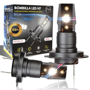 PROY'S NEXUS® Super Pack 2 Bombilla H7 LED 20000LM Premium de Largo Alcance 60W | X10 Veces Mas Brillante con Ventilador de refrigeración de 15000 RPM | 6500K Blanco Frío | Bombillas Led H7