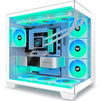 KEDIERS Caja PC con 9 Ventiladores ARGB preinstalados, Torre Media ATX para Gaming, con Doble Cristal Templado y Pantalla Completa, Modelo H9, Color Blanco.