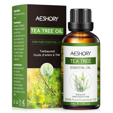AESHORY Aceite Esencial de Árbol de Té 50ML, Natural Tea Tree Oil, Aceites de Aromaterapia Premium para Humidificador, Masaje, Baño, Cuidado la Cara, Cuerpo y Cabello, Relajación y Calma
