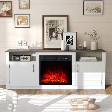 M.C.Haus Soporte de TV eléctrico con chimenea de 58 pulgadas, moderno centro de entretenimiento con efecto de llama 3D realista, protección contra sobrecalentamiento y mando a distancia, mesa consola