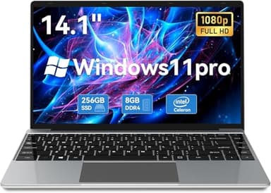 Ordenador portátil de 14,1 pulgadas, Notebook Win 11 Pro 8 GB LPDDR4 256 G SSD Laptop, Celeron N4020C hasta Upto 2,8 GHz Laptop, Full HD 1920 x 1080, 2.4G/5G WiFi, BT4.2, 4K Video, Type-C, 7.6 V/5000