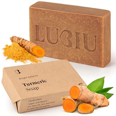 lubiu Jabon de Curcuma Para la Cara - 100g Pastilla Jabon Cara Piel Grasa y Cuerpo - Jabón Antibacterial Limpieza Facial - Turmeric Soap