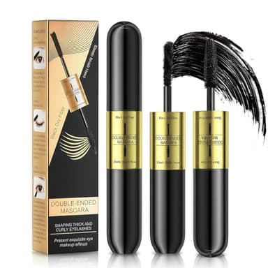 Mascara De PestañAs,MáScara De PestañAs 2 En 1 Waterproof,Doble Cepillo Con Fibra De Seda 4d, Efecto Alargador Y Voluminizador,Sin Grumos Y No Mancha,Maquillaje Diario Natural