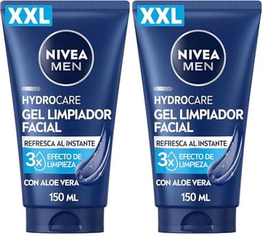 NIVEA MEN Hydrocare XXL - Gel Limpiador Facial - Jabón limpiador para Hombre - Frescura Inmediata - Con Aloe Vera y Provitamina B5-3x Efecto de Limpieza Facial - Todo Tipo de Piel - 150 ml