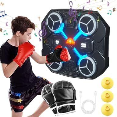 Maquina de Boxeo Musical, Boxeo Pared Musical con Guantes de Boxeo, Music Boxing Machine Niños, Boxeo para Entrenamiento en Casa, Máquina de Boxeo Electrónica con LED(Negro)