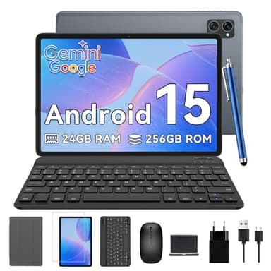 TABWEE T20 Tablet Android 15 con Teclado - 24GB RAM+ 256GB ROM(2TB TF), Octa-Core, 5000 mAh, 8MP+5MP, Gemini AI, Widevine L1, 5G WiFi, GPS, Face ID, Port Jack 3.5mm, Tablet 10 Pulgadas