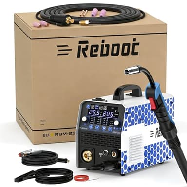 Reboot Soldador 7 en 1, 205A Máxima, MIG/MAG con Gas y Sin Gas (FCAW), MMA, Lift-TIG con Antorcha, Soldadura por Puntos, Preparado para Aluminio – Pantalla Digital IGBT – RBM205PRO
