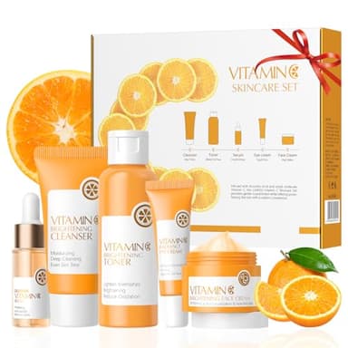 Vitamina C Skincare Set, Kit Cuidado Facial Adolescentes 5 Piezas, Set de Regalo Mujer Hidratados, para Limpieza Profunda, Tono Uniforme y Suavidad Duradera