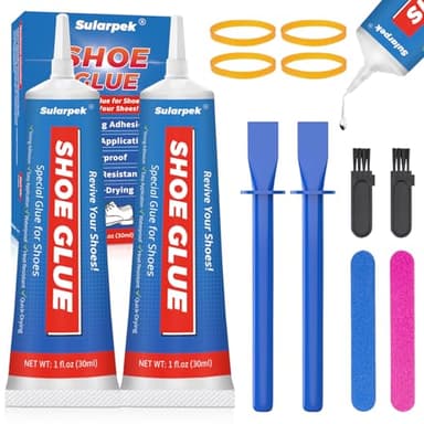 Sularpek 2 * 30 ml Pegamento Zapatos Extrafuerte, Pegamento para Zapatos, Pegamento Calzado Transparente, Cola Zapatero Profesional, Pegamento Suela Zapatos con Accesorios